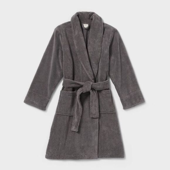 Threshold - S/M Spa Plush Bath Robe Dark Gray - Threshold Gray - Picture 3 of 3